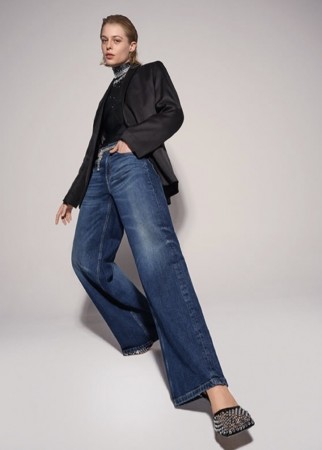 Cambio Tess wide leg jeans mørkeblå vask